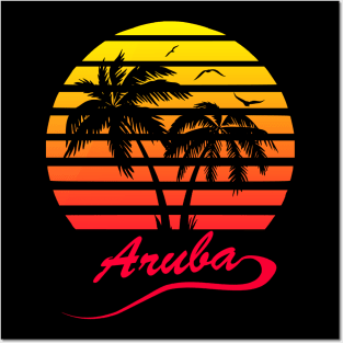 Aruba 80s Tropical Sunset Posters and Art
